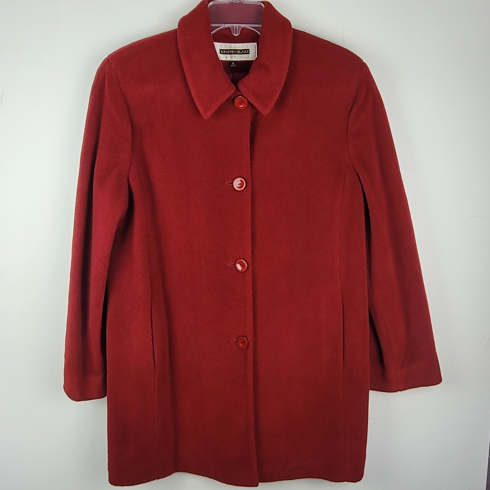 VTG KRISTEN BLAKE Coat Red Med P Wool Blend Lined Car Coat Cottagecore